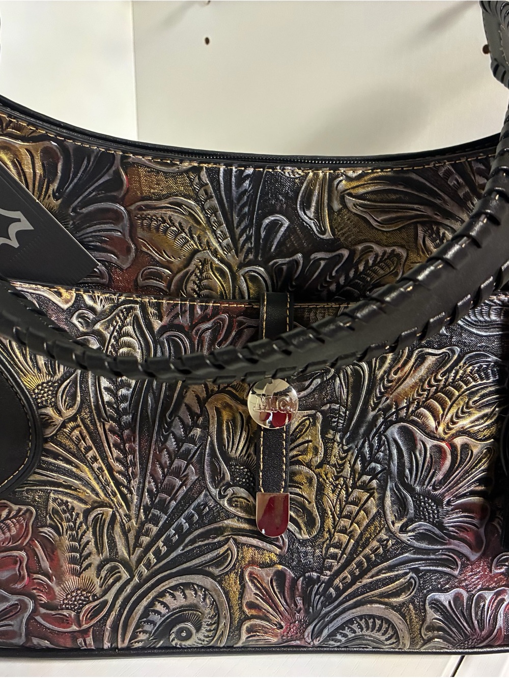 Tooled Floral Leather Tote Bag in Multi-Color